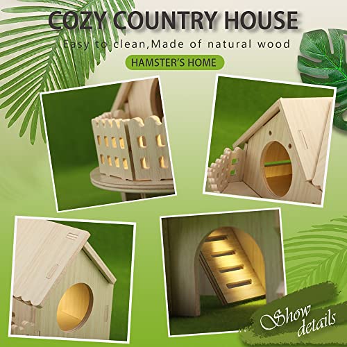 Hamster Forest Lookout Wood House Fun House Double-Decker Hut for Young Dwarf Gerbil Mouse Mice Rat Small Animals(Small Size Only for Small Hamster) kcrygogo