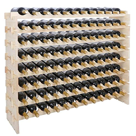 ZenStyle 96 Bottles Wine Rack, 8-Tier Wooden Stackable Wine Cellar Racks, Wine Storage Racks Countertop, Free Standing Wine Bottle Stand Holder Display Shelves ZenStyle