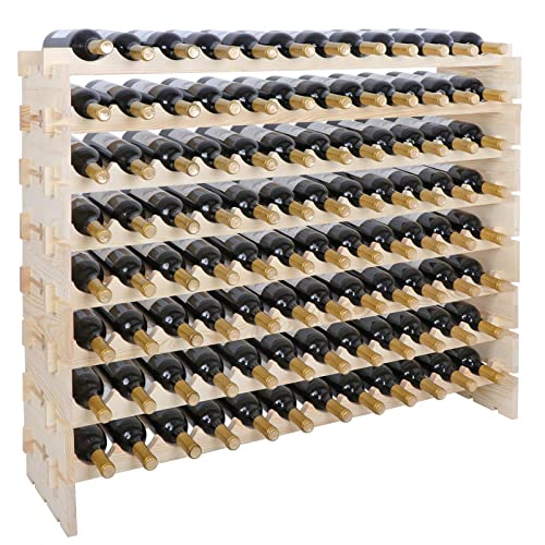 ZenStyle 96 Bottles Wine Rack, 8-Tier Wooden Stackable Wine Cellar Racks, Wine Storage Racks Countertop, Free Standing Wine Bottle Stand Holder Display Shelves - WoodArtSupply