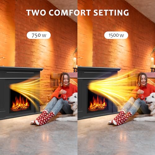 44" Corner Electric Fireplace with Mantel Package Freestanding Fireplace Heater Corner Firebox with Log & Remote Control,750-1500W,Black Xbeauty