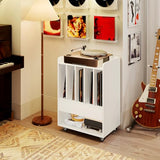 Giantex Record Player Stand, Rolling Turntable Stand with Drawer & Lockable Wheels, Record Player Table Holds Up to 150 Albums, Vinyl Record Storage for Living Room Bedroom, White Giantex