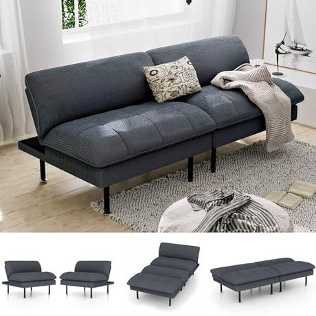Ribilake 70" Futon Sofa Bed, 4 in 1 Multi-Function Couch Sleeper with Adjustable Backrest, Modern Convertible Futon, Recliner Small Loveseat for Living Room, Office, Grey Ribilake