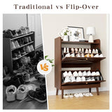 Wanfuder Shoe Storage Cabinet with 2 Flip Drawers & Adjustable Shelves,Narrow Shoe Cabinet Storage with Doors Side Hooks Wooden Shoe Rack Cabinet for Entryway,Hallway,Rustic Brown Wanfuder