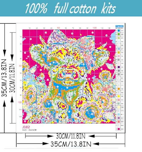 Cow Stamped Cross Stitch Kits for Adults Beginner, Sunflowers Counted Cross Stitch Kits Printed Stitching Cute Patterns Dimensions Needlepoint Art Crafts Embroidery Kits for Adults Beginners