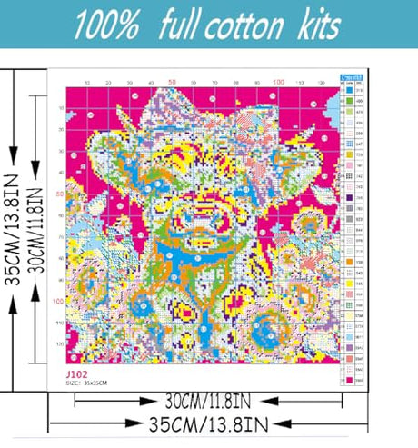 Cow Stamped Cross Stitch Kits for Adults Beginner, Sunflowers Counted Cross Stitch Kits Printed Stitching Cute Patterns Dimensions Needlepoint Art Crafts Embroidery Kits for Adults Beginners TaeYsck