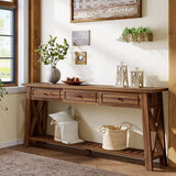 Tribesigns Console Table with 3 Storage Drawers, 70.87 Inches Extra Long Sofa Table Behind Couch with Bottom Shelf, Farmhouse Wooden Entryway Hallway Foyer Table for Living Room, Entrance (Walnut) Tribesigns