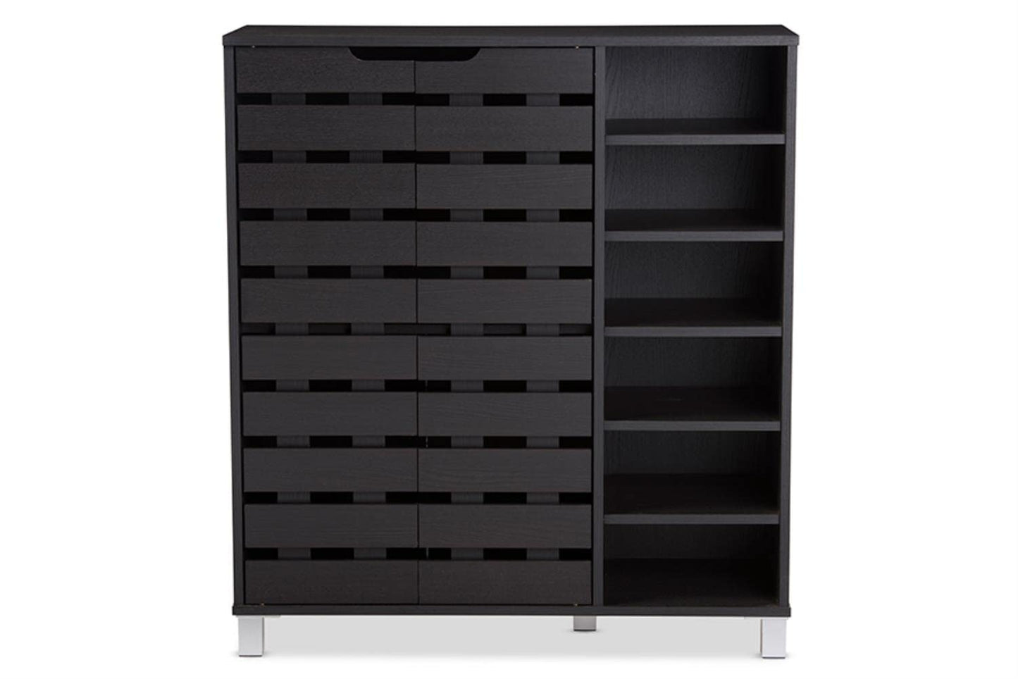 Baxton Studio Shirley Modern & Contemporary Wood 2-Door Shoe Cabinet with Open Shelves, Dark Brown - WoodArtSupply