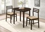 Coaster Home Furnishings 3-Piece Round Wood Dining Room Set Drop Leaf Extension Table Ladder Back Side Chairs Upholstered Seat Cushions Cappuccino and Tan 130005 Coaster Fine Furniture