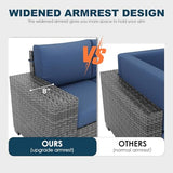 VONZOY 13 Piece Patio Furniture Set with Fire Pit Table, Outdoor Conversation Sets Grey Wicker Rattan Sectional Sofa, 4'' Thickened Cushion Navy Blue (Include Waterproof Cover) VONZOY