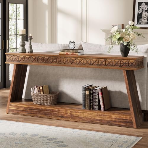 Tribesigns 70.9 Inch Long Console Table for Entryway, 2-Tier Farmhouse Entryway Table with Storage, Narrow Sofa Table Behind The Couch, Wood Accent Table for Hallway, Living Room, Foyer, Dark Brown Tribesigns