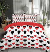 DLERFLOVR Single Duvet Cover, Black and Red Heart Reversible Quilt Cover - So Soft Polyester Fabric - Minimalist Style Bedding Sets with Pillow Cases for Boys, Girls and Children, Red DLERFLOVR