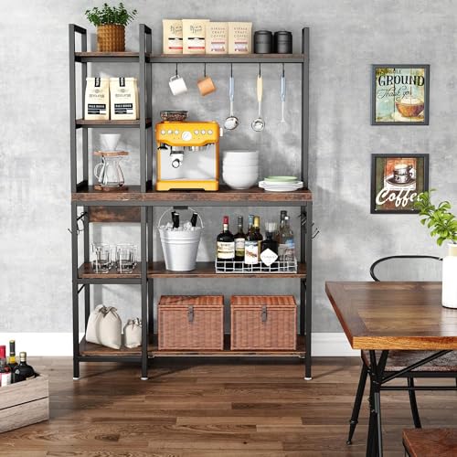 Tribesigns 43 Inch 5-Tier Industrial Bakers Rack with Storage and Hooks in Black Brown Tribesigns
