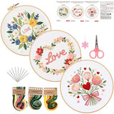 Konrisa 3pcs Love Flower Embroidery Kits for Beginners Adults, DIY Sewing Needlepoint Cross Stitch Kits for Anniversary Valentine's Day, Brithday, Christmas and Home Decoration