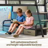 busyaeh Low Loft Bed Full Size,Full Loft Bed for Kids with 9 Storage Drawers & 15.8" H Safety Guardrail & Inclined Ladder & Safety Handrail & LED Lights and Charging Station，Toddler Loft Beds,Oak Gray busyaeh