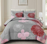Yiran Burgundy Pink Red Floral Comforter Set Bed in a Bag Flower Comforter Set Soft Microfiber Bedding Set King 104''x90'' Yiran