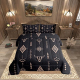Erosebridal Bull Skull Comforter Set Full Boho Bedding Ethnic Horns Bedding Comforter Sets Black Brown Tribal Symbol Mysterious Aztec Room Decor Abstract Geometric Duvet Insert for Men Boys Erosebridal