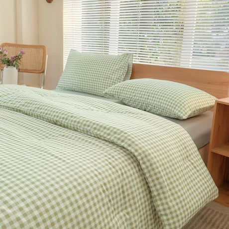 NSNLGSGC Twin Comforter Set, Sage Green Gingham Bedding Sets, Green Grid Bed Comforter 2 Pieces (1 Comforter, 1 Pillowcase) NSNLGSGC