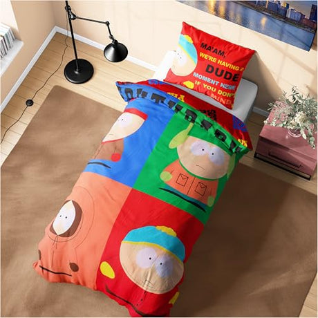 South Park Reversible Duvet Cover & Pillowcase Set for Teens, Men, Single or Double Bed Set, Bedding Decor, Gifts for Him (Multi Single) South Park