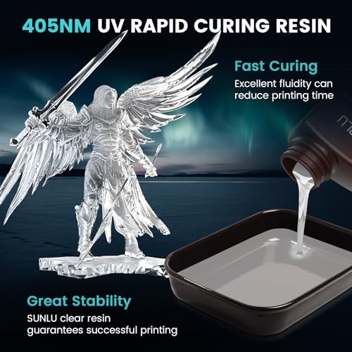 SUNLU High Clear 3D Printer Resin, High Transparency 3D Printing Resin, Resist Yellowing Clear Resin, 405nm UV Curing 3D Printing Photopolymer Resin, Suitable for LCD/DLP/SLA 3D Resin Printer, 1000g