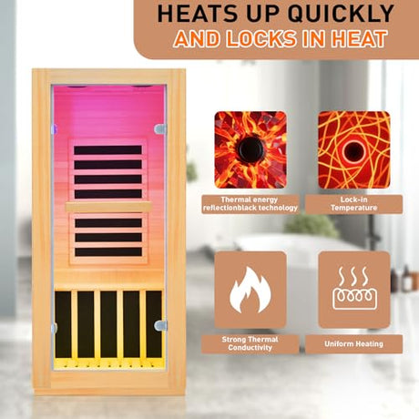 Lamar Far Infrared Sauna with Red Light, Low EMF Home Sauna Room, 10-Color Light, Bluetooth Speakers, Digital Control Panel - Personal Indoor Luxury Spa for House and Gym Lamar