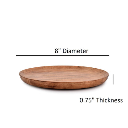 NIRMAN Acacia Wood Dinner Plates Set of 4 for Dishes Snack, Dessert Natural Wood Plates Serving Dinnerware Plate for Dinner (8" x 8" x 0.75") - WoodArtSupply