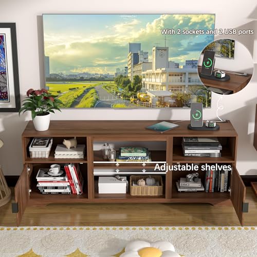 Fireplace TV Stand for Television up to 80 Inch,Entertainment Center with Adjustable Shelf,Mid-Century Modern Fluted TV Stand with 23" Electric Fireplace,Media Console for Living Room,Bedroom Mxtxmy