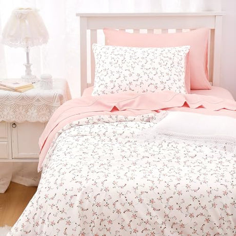 Wake In Cloud - Floral Comforter Set, Coquette Cottagecore Aesthetic Cute Flower Pattern for Women Teen Girls, Soft Lightweight Dorm Bedding, 3 Piece, Pink, Twin/Twin XL Size Wake In Cloud