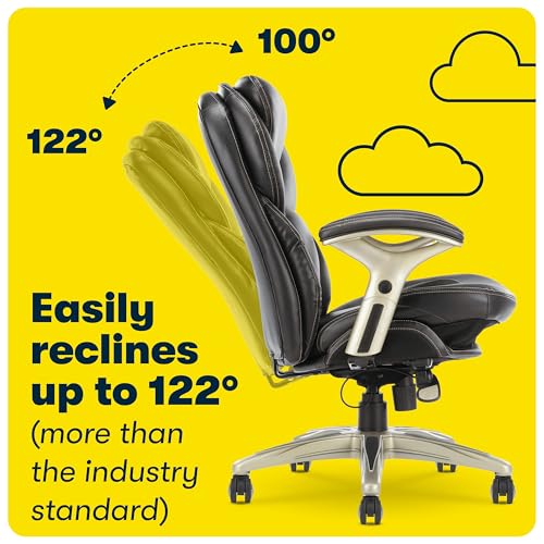 Serta Claremont Ergonomic Executive Office Chair with Back in Motion Technology, Adjustable Mid Back Desk Chair with Lumbar Support, Bonded Leather, Black Serta
