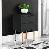 Masupu Nightstand,Mid-Century Modern Bedside Table with 2 Storage Drawer,Small Gold Frame Side End Table for Bedroom,Living Room, Black Masupu