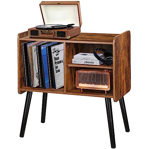 Possile Record Player Stand with Vinyl Record Storage, Mid-Century Turntable Stand for Living Room Bedroom Office, Record Player Table, Vinyl Holder Holds up to 100 Albums, Rustic Brown Possile