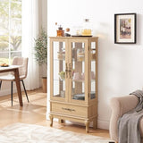 KavlSean 52" H Lighted Display Cabinet, Curio Display Case with 3-Tier Adjustable Shelves, Curio Cabinet with Tempered Glass Doors and Light Bulb, Rack for Living Room Storage (Light Oak) KavlSean