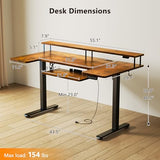 OffiGo U Shaped Electric Standing Desk with Keyboard Tray, 55 Inch Height Adjustable Desk with Power Outlets & LED Lights, Sit Stand Table with Monitor Stand for Home, Office, Rustic Brown OffiGo