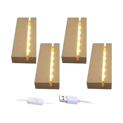 JOJOCY 4 Packs LED Lights Base 4.33 x 1.57 inch Rectangle Wood Display Pedestal, Wooden Led Lights Display Base for Acrylic and Plexiglass Crystal Glass Resin Art (4pc) - WoodArtSupply