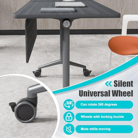 JNMDLAKO Folding Conference Table 6ft,Conference Room Tables On Wheels - Black Rectangle Large Meeting Seminar Tables,Mobile Training Room Table for Office Business Classroom JNMDLAKO