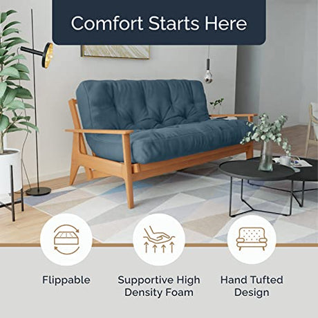 Loosh Home | 10" Full Size Futon Sofa Bed Memory Foam Mattress - USA Made, Mineral Blue, No Frame Loosh