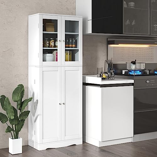 Giantex 63.5" Pantry Organizers and Storage, Freestanding Tall Storage Cabinet for Kitchen Bathroom Living Room Office, Wooden Utility Cupboard with Giantex
