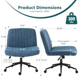 OLIXIS Criss Cross Chair with Wheels Wide Cross Legged Office Desk Vanity Chair Comfy Fabric Armless Adjustable Swivel for Home Computer Task Blue OLIXIS