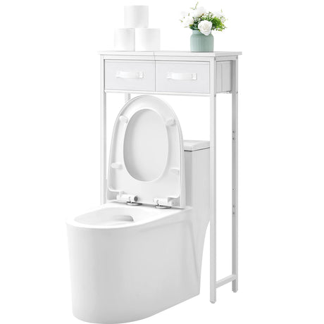 MOHOPE 2-Tier Over The Toilet Storage with 2 Fabric Drawers, Freestanding Above The Toilet Storage Cabinet, Space Saver Metal Over Toilet Bathroom Organizer Shelf for Small Space, White MOHOPE