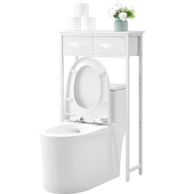MOHOPE 2-Tier Over The Toilet Storage with 2 Fabric Drawers, Freestanding Above The Toilet Storage Cabinet, Space Saver Metal Over Toilet Bathroom Organizer Shelf for Small Space, White