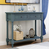 Merax Wood Sofa Table Console Table,Entryway Table Traditional Design with Two Drawers and Bottom Shelf for Living Room,Hallway,Dining Room,Navy Merax