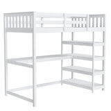 Bunk Bed with Desk and 4-Layer Shelves, Loft Bed Twin Size with Under Desk and Bookcase Storage, Twin Bed Frame for Kids, Adults& Young Teens, White JOYMOR