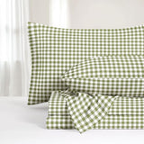 Wake In Cloud - Gingham Bed Sheets, 4-Piece Sheet Set, Plaid Checkered Check Pattern Printed Cute Preppy College Dorm Bedding, Deep Pocket, Moss Green, Full Size Wake In Cloud