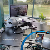 Mount-It! Corner Standing Desk Converter | Height Adjustable 43” Wide Desktop | Corner Stand Up Desk with Gas Spring Handle | Stand Up Computer Workstation with Ergonomic Keyboard Tray | Black Mount-It!