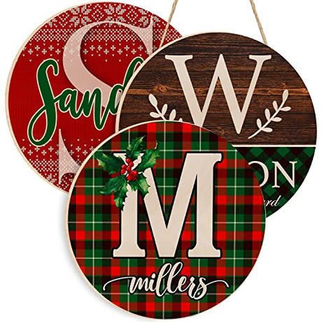 Custom Christmas Round Wood Signs w/Name & Text - 12x12 - Personalized Christma Circle Wooden Door Sign Décor for Home Farmhouse Gifts - Customized Hanging Wall/Door Noel/Xmas Wood Board Xmas Gift C1 WoodArtSupply