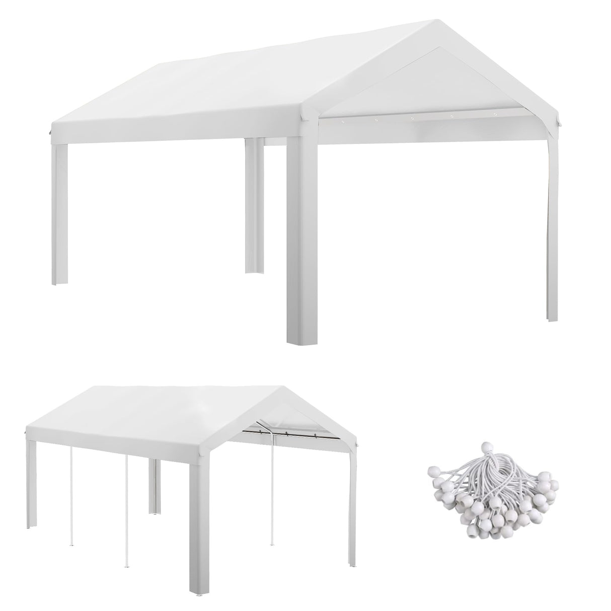 Outsunny 10' x 20' Carport Replacement Top Canopy Cover, UV and Water Resistant Portable Garage Shelter Cover with Ball Bungee Cords, White, Only Cover Outsunny