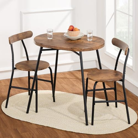 Best Choice Products 3-Piece Modern Oval Dining Table Set, Small Kitchen Dinette w/ 2 Chairs, Metal Frame, Curved Backrests - Medium Brown/Black Best Choice Products