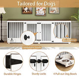 DAWNSPACES Furniture Style Large Dog Crate for 2 Dogs, 86.6" Heavy Duty Wooden Dog Kennel with Dog Bowl Drawers & Divider, Indoor Furniture Style Dog Kennel for Large Medium Dogs, White DAWNSPACES