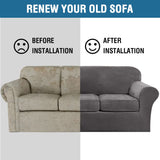 H.VERSAILTEX 4 Pieces Thick Velvet Sofa Covers Couch Covers for 3 Cushion Couch Sofa High Stretch Slipcovers Furniture Protector Form Fit Luxury Couch Cover for Dogs Width Up to 90 Inch(Sofa,Grey) H.VERSAILTEX