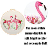 YANCAIYUNL Embroidery Kit for Beginners Flamingo Cross Stitch Embroidery Starter Kit DIY Handmade Needlework for Adults Beginner Tool Kit