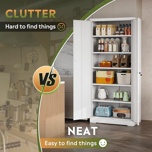 DEVAISE Garage Storage Cabinet, Metal Storage Cabinet, Lockable Steel File Cabinet, White for Home, Office, Garage, Shool, Gym DEVAISE